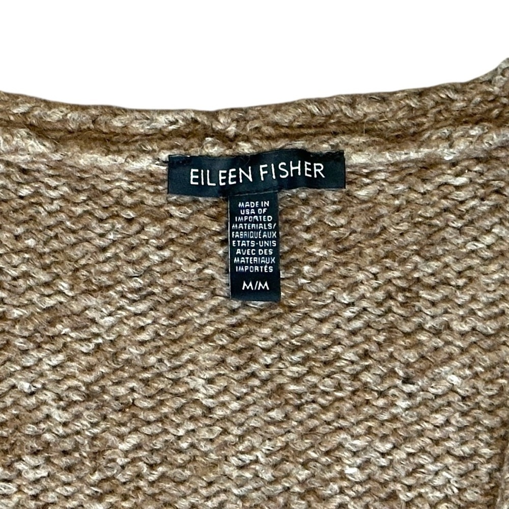 Eileen Fisher Baby Alpaca Blend Boxy Cropped Modern Cardigan Brown Womens Medium - Picture 3 of 4